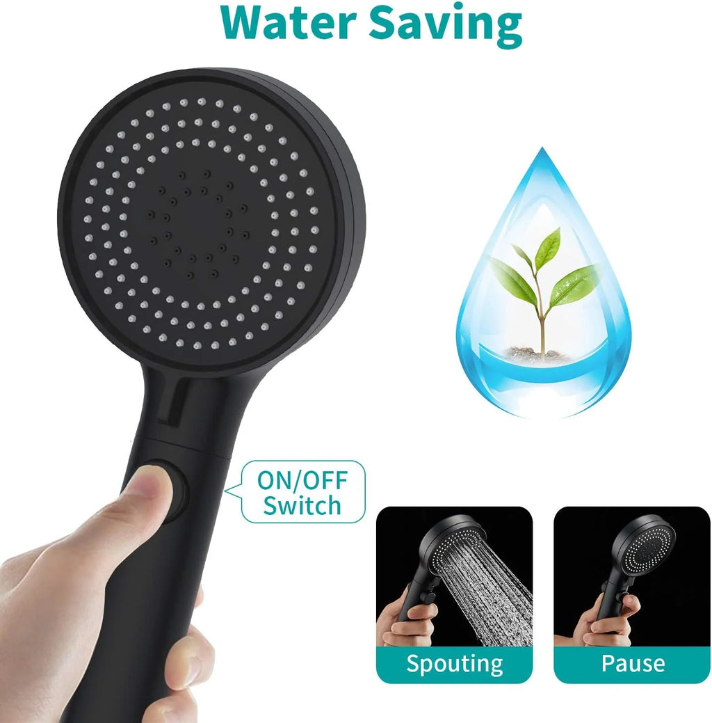 5-Mode High Pressure Shower Head Set with Water Massage & Hose - One Touch Stop - Vexxo