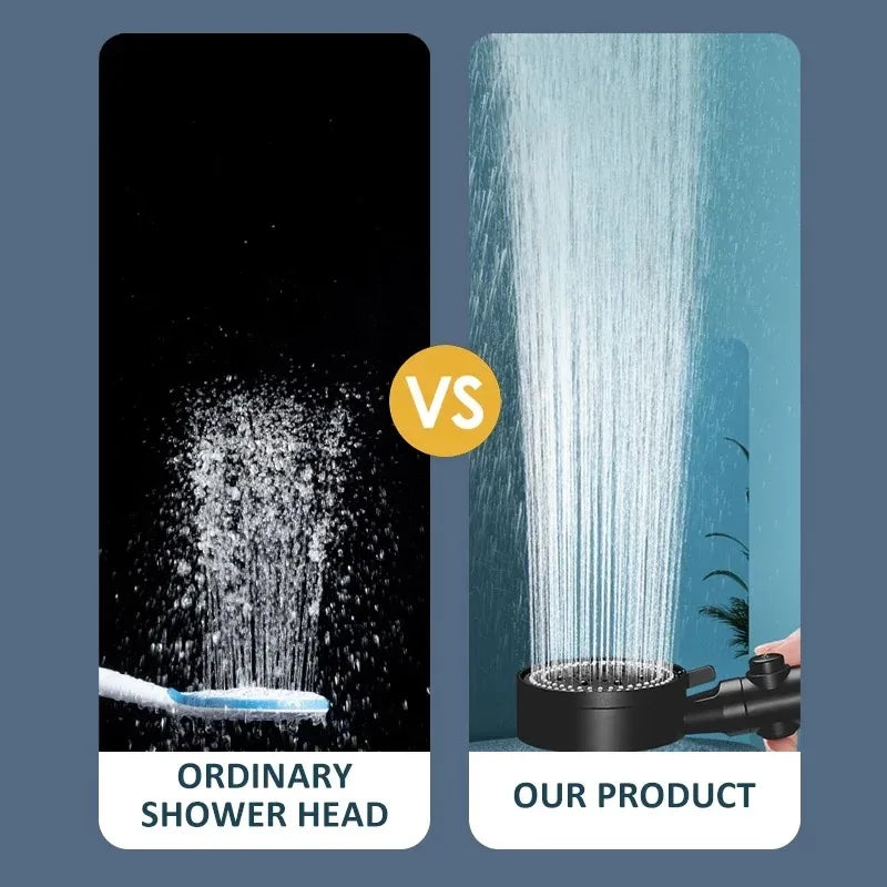 5-Mode High Pressure Shower Head Set with Water Massage & Hose - One Touch Stop - Vexxo