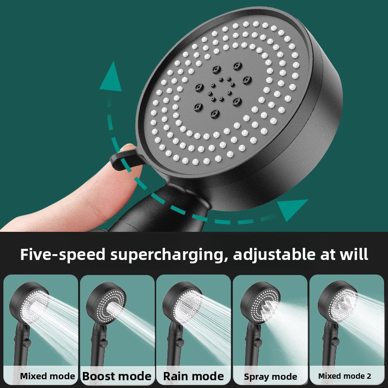 Black shower head with five different water spray modes 